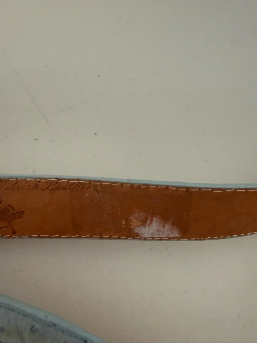 El General Belt Company Blue Genuine Ostrich Leather Gold Medusa Hardware Belt